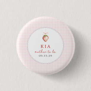 Badge Rond 2,50 Cm Bébé Sucré Bébé Fille Coquette Gingham Fraise 