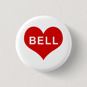 Badge Rond 2,50 Cm BELL NAME Cœur d'amour rouge Bouton