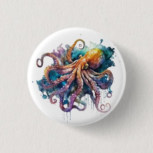 Badge Rond 2,50 Cm Belle aquarelle pieuvre (Devant)