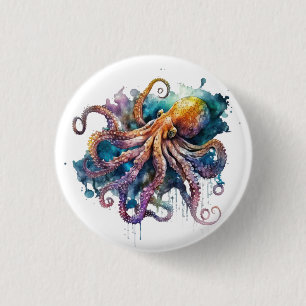 Badge Rond 2,50 Cm Belle aquarelle pieuvre