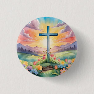 Badge Rond 2,50 Cm Belle art aquarelle de Pâques