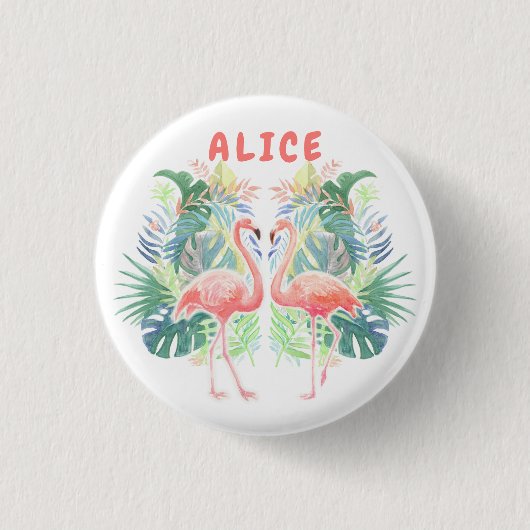 Badge Rond 2,50 Cm Belle Conte Fée Pour Deux Flamants roses Fleur Tro (Devant)