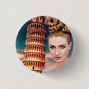 Badge Rond 2,50 Cm Belle femme penchée tour de l'art abstrait pise