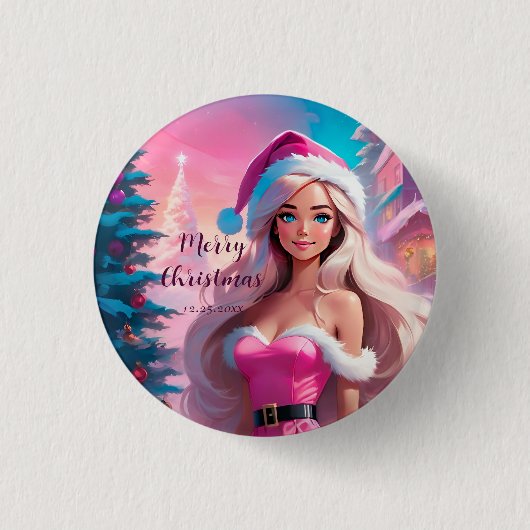 Badge Rond 2,50 Cm Belle fille de Noël rose 01 (Devant)