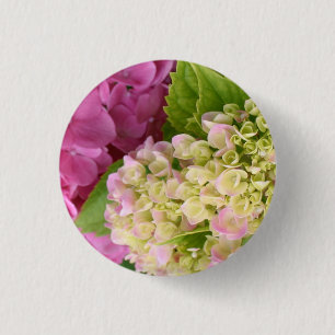 Badge Rond 2,50 Cm Belle Hydrangée rose et blanche florissante