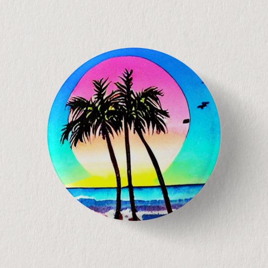 Badge Rond 2,50 Cm Belle peinture du coucher de soleil à la plage (Devant)