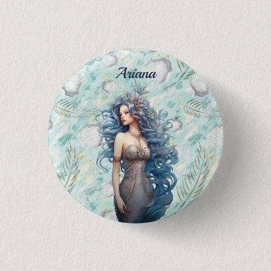 Badge Rond 2,50 Cm Belle sirène à ailes bleues (Devant)