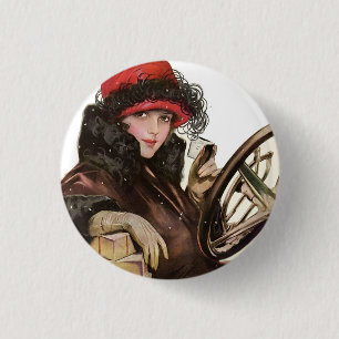 Badge Rond 2,50 Cm Belle, une femme vintage qui fait ses courses de N