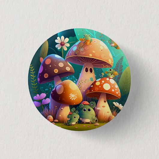 Badge Rond 2,50 Cm Belles champignons de bébé vert (Devant)