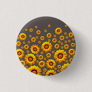 Badge Rond 2,50 Cm Belles fleurs jaunes sur fond gris