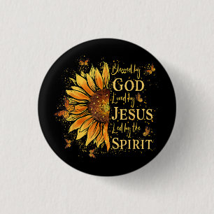 Badge Rond 2,50 Cm Béni Par Dieu - Aimé Par Jésus, Tournesol