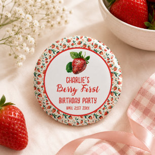 Badge Rond 2,50 Cm Berry First Strawberry Girl 1er anniversaire fête