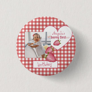 Badge Rond 2,50 Cm Berry fraise Premier anniversaire
