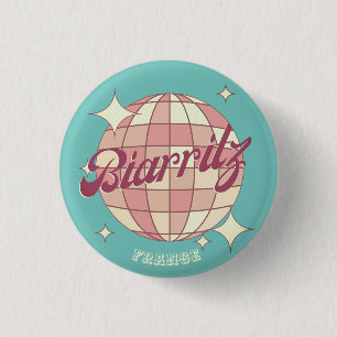Badge Rond 2,50 Cm Biarritz France Retro Vintage Party rose