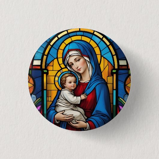 Badge Rond 2,50 Cm Bienheureuse Mère Marie et Bébé Jésus - Vierge Mar (Devant)