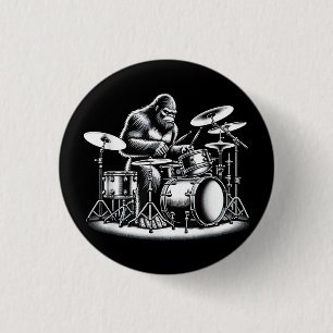 Badge Rond 2,50 Cm Bigfoot Drummer Sasquatch Jouer Drums Musicien B