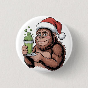 Badge Rond 2,50 Cm Bigfoot Santa Drôle Sasquatch Tenant Matcha Xmas