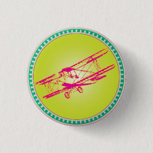 Badge Rond 2,50 Cm Biplan rose