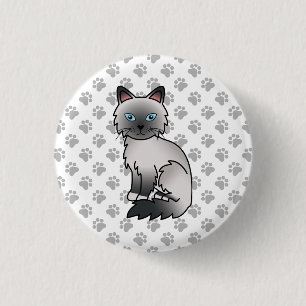 Badge Rond 2,50 Cm Birman / Ragdoll Point Bleu Chat & Pattes Mignon