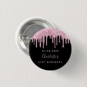 Badge Rond 2,50 Cm Birthday black pink glitter drips custom monogram  (Devant & derrière)