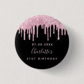 Badge Rond 2,50 Cm Birthday black pink glitter drips custom monogram  (Devant)