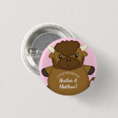 Badge Rond 2,50 Cm Bison Baby shower Buffalo rose (Devant & derrière)