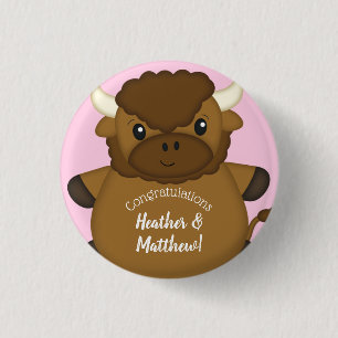 Badge Rond 2,50 Cm Bison Baby shower Buffalo rose