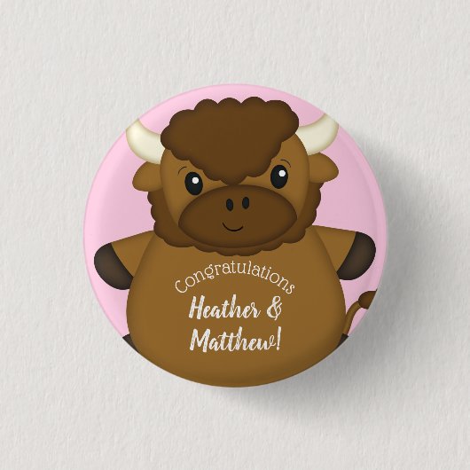 Badge Rond 2,50 Cm Bison Baby shower Buffalo rose (Devant)