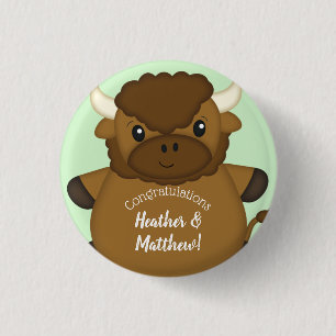 Badge Rond 2,50 Cm Bison Buffalo Baby shower vert