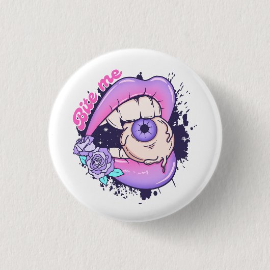 Badge Rond 2,50 Cm Bite Me Rose Halloween Lièvres (Devant)