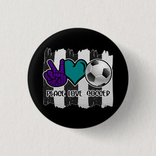 Badge Rond 2,50 Cm Black and White Striped Peace Love Soccer