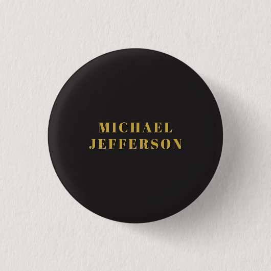 Badge Rond 2,50 Cm Black & Gold Minimalist Plain Modern Own Name (Devant)