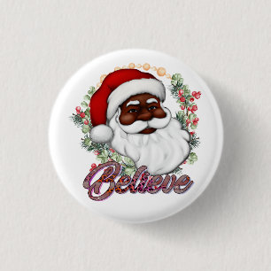 Badge Rond 2,50 Cm Black Père Noël Believe Melanin Man Christmas Chev