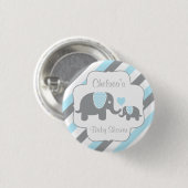 Badge Rond 2,50 Cm Blancs, Bleu & Gris Gris Eléphant Baby Boy Douche (Devant & derrière)