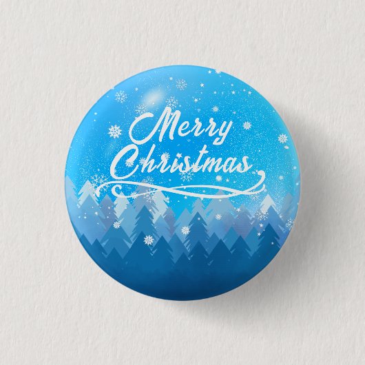 Badge Rond 2,50 Cm Bleu Blanc Neige Paisible Forêt Joyeux Noël (Devant)
