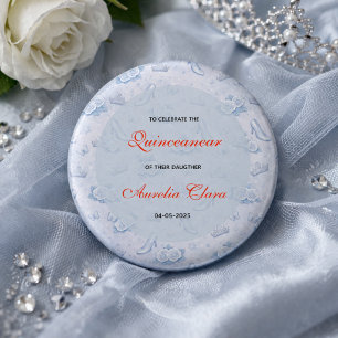 Badge Rond 2,50 Cm Bleu Clair Argent Princesse Quinceanera Anniversai