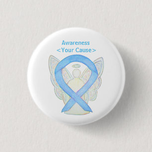 Badge Rond 2,50 Cm Bleu clair Noir ruban Angel Art Pin Boutons