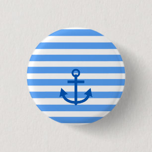 Badge Rond 2,50 Cm Bleu et blanc Ancre