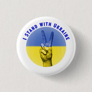 BADGE ROND 2,50 CM BLEU & JAUNE JE ME TIENS AVEC LE SIGNE DE PAIX UKR