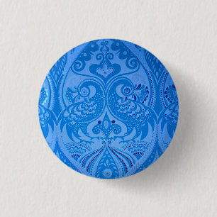 Badge Rond 2,50 Cm Bleu Oriental Peacock Birds