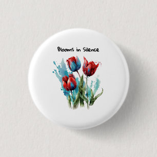 Badge Rond 2,50 Cm "Blooms in Silence" tulips design poétique