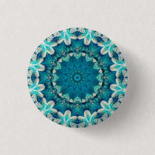 Badge Rond 2,50 Cm Blue Aqua Mandala Rosette Retro Hippie