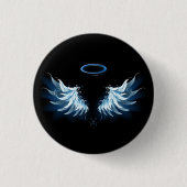 Badge Rond 2,50 Cm Blue Glowing Angel Wings on black background (Devant)