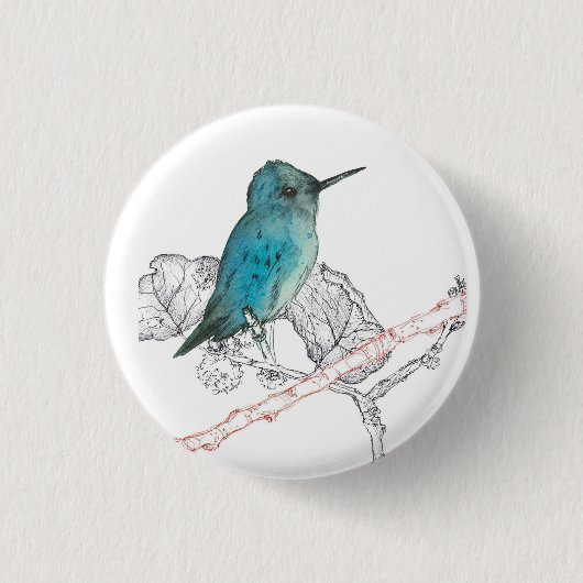 Badge Rond 2,50 Cm Blue Hummingbird Branches Aquarelle (Devant)