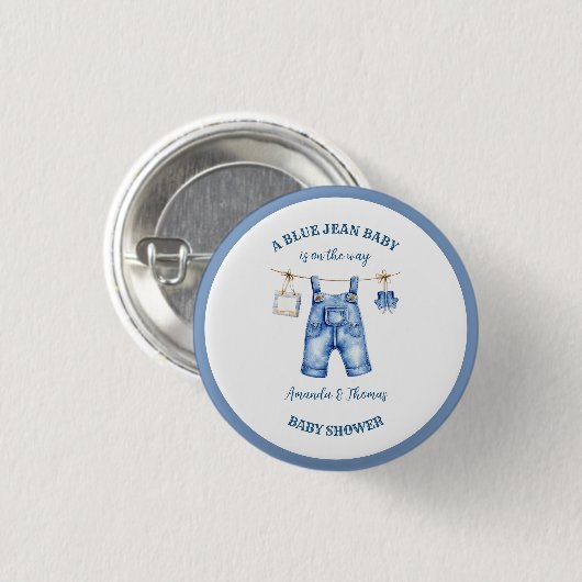 Badge Rond 2,50 Cm Blue Jean Denim Baby shower Favoriser (Devant & derrière)