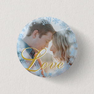 Badge Rond 2,50 Cm Blue Snowflakes Christmas Love Photo personnalisée