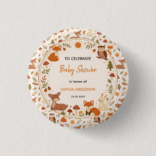 Badge Rond 2,50 Cm Boho Baby Shower Forestière Animaux de la Forêt
