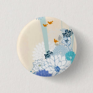 Badge Rond 2,50 Cm Bois blanc Aquarelle d'oiseaux floraux