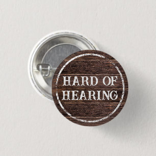 Badge Rond 2,50 Cm Bois Brun Rustique en Détresse Malentendant