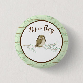 Badge Rond 2,50 Cm Bois de Baby shower de hibou
